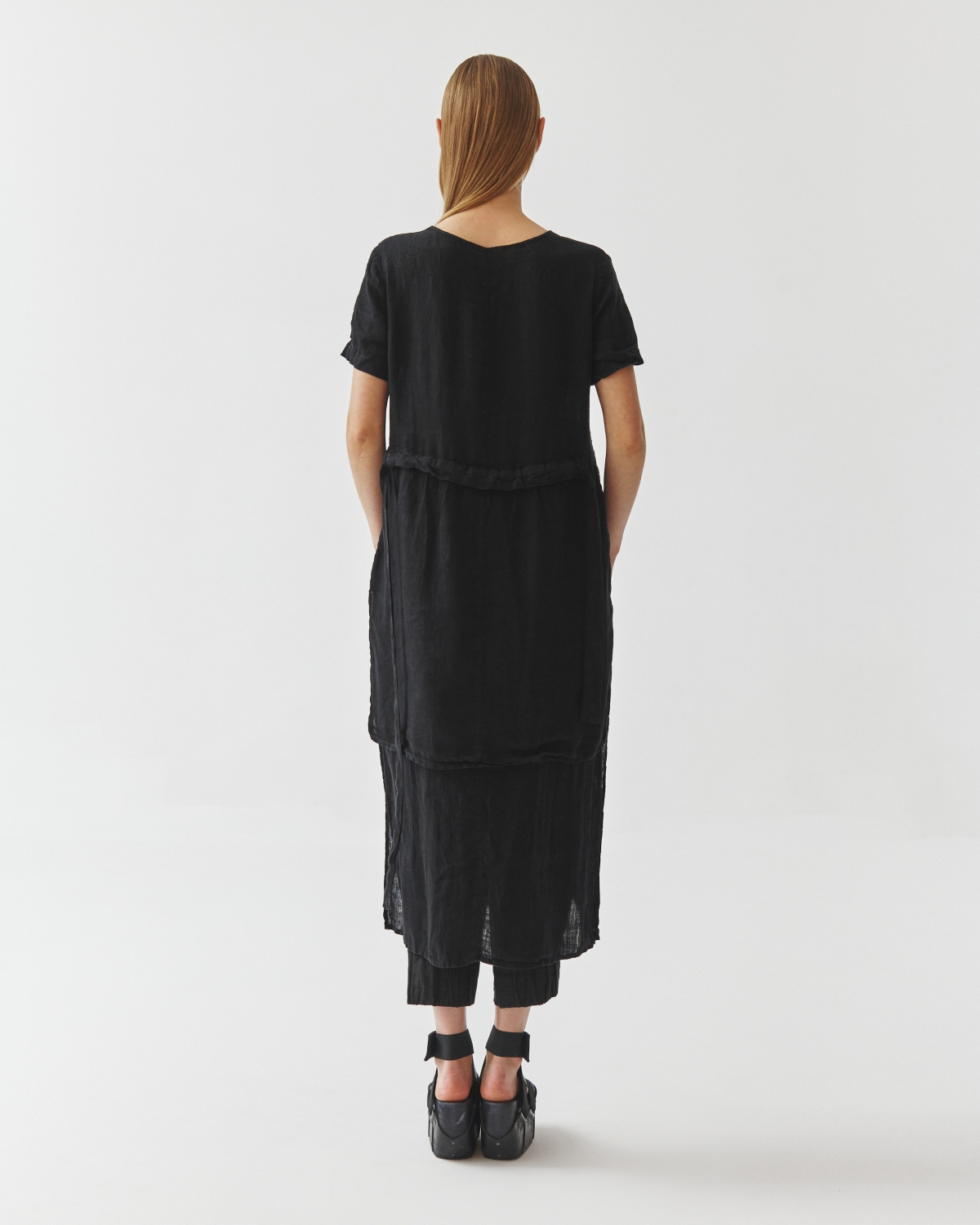 Linen Belted Dress by Kedziorek in Black