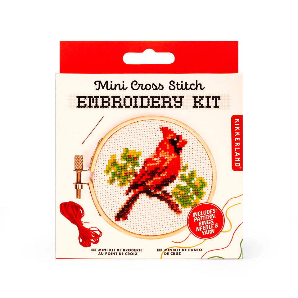 Kikkerland Cardinal Mini Cross Stitch Embroidery Kit