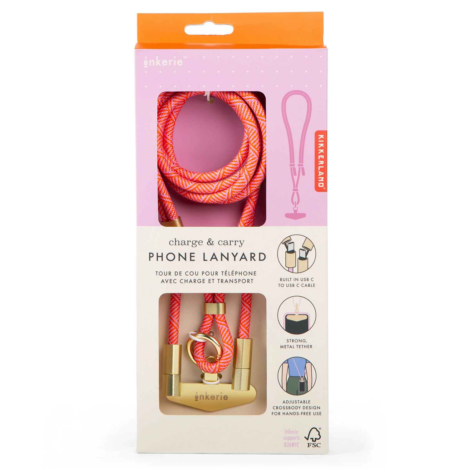Charge & Carry Phone Lanyard / Pink