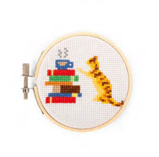 Cat & Books Mini Cross Stitch Embroidery Kit