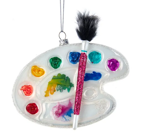 Glass Watercolor Palette & Paintbrush Ornament