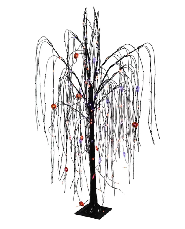 4' Pre-Lit Purple & Orange LED Halloween Willow Tree