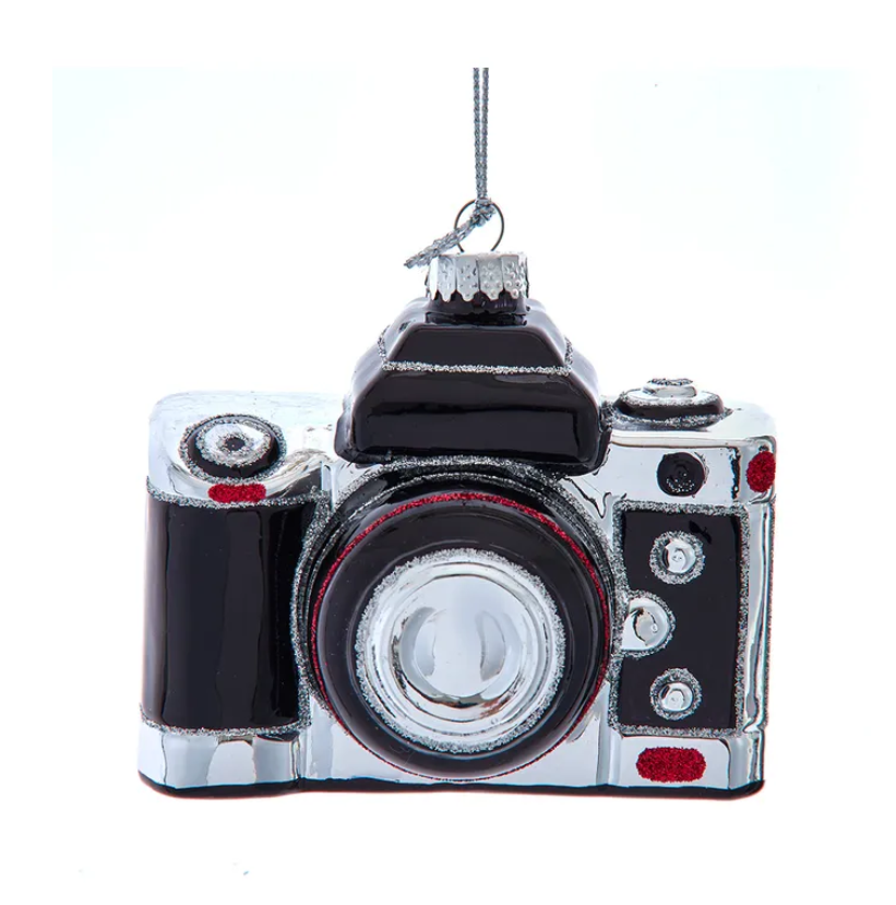 Kurt Adler's Glass Black Old Style Camera Ornament