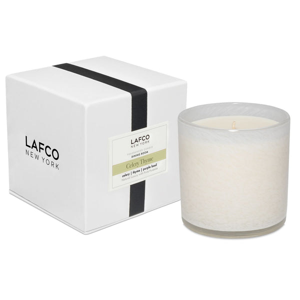 White Lafco Candle scented "Celery Thyme".