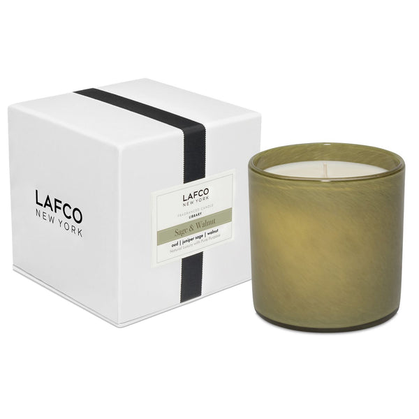 Beige-Green Lafco Candle scented "Sage Walnut".
