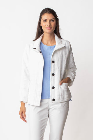 Liv by Habitat Short Quilted Jacket in White. Long sleeve, snap front and slightly cropped length with modern quilting texture. Fully lined.