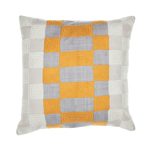Yellow & Grey Checked Accent Pillow