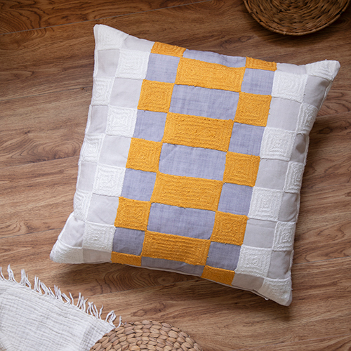 Yellow & Grey Checked Accent Pillow