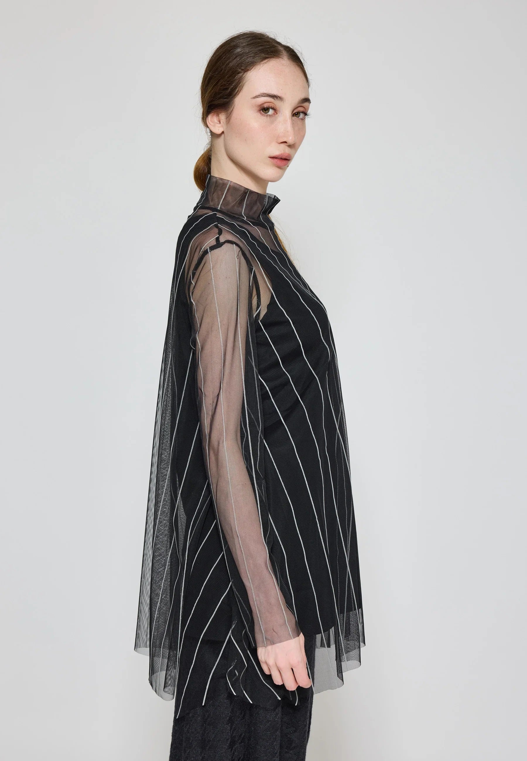 Luukaa Noelle Striped Mesh Layered Blouse in Black & Ecru