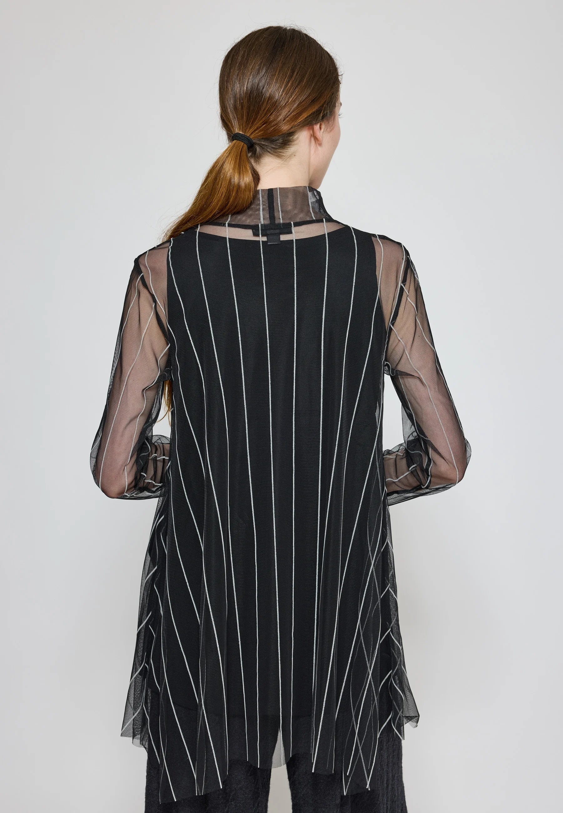 Luukaa Noelle Striped Mesh Layered Blouse in Black & Ecru