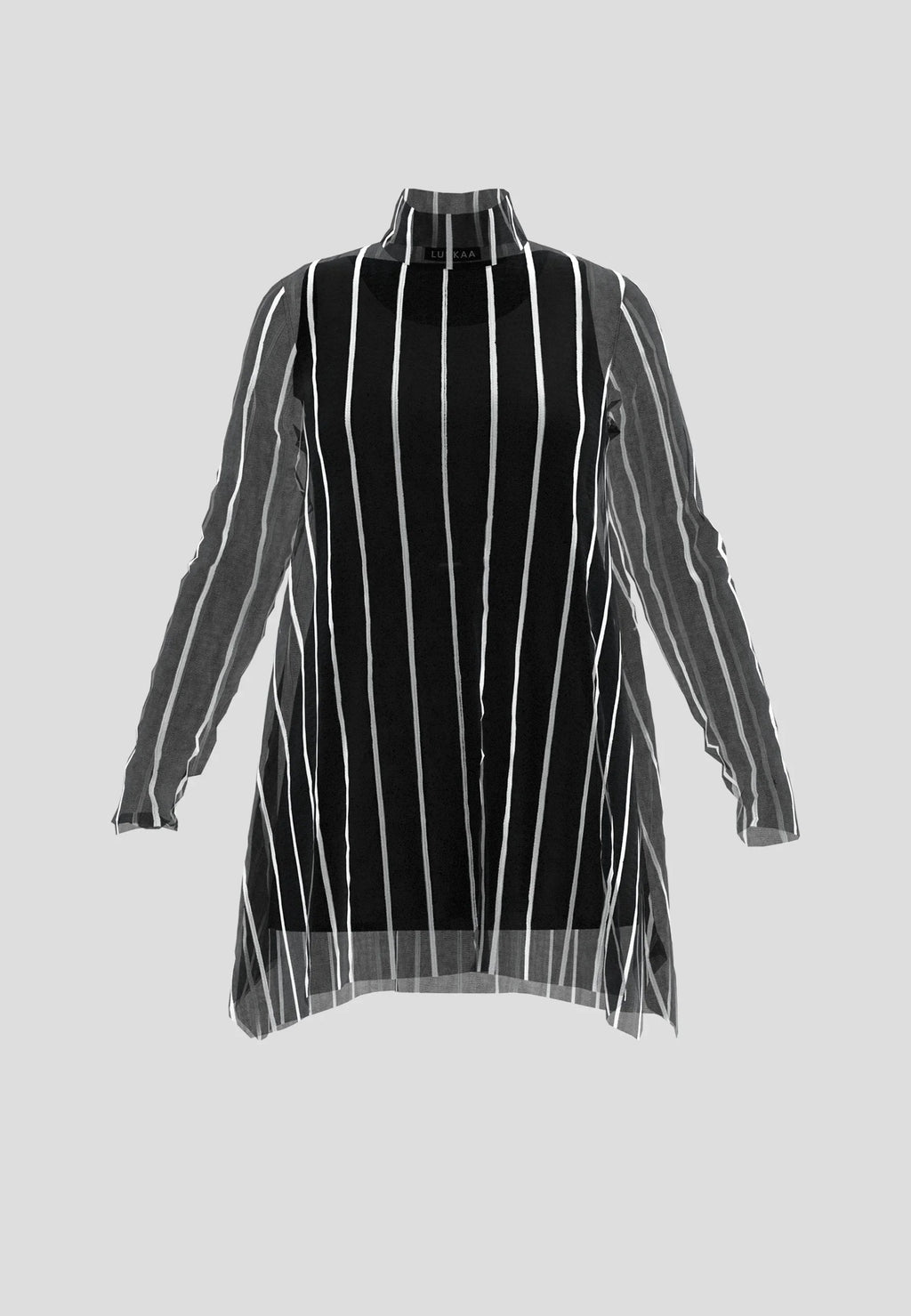 Luukaa Noelle Striped Mesh Layered Blouse in Black & Ecru