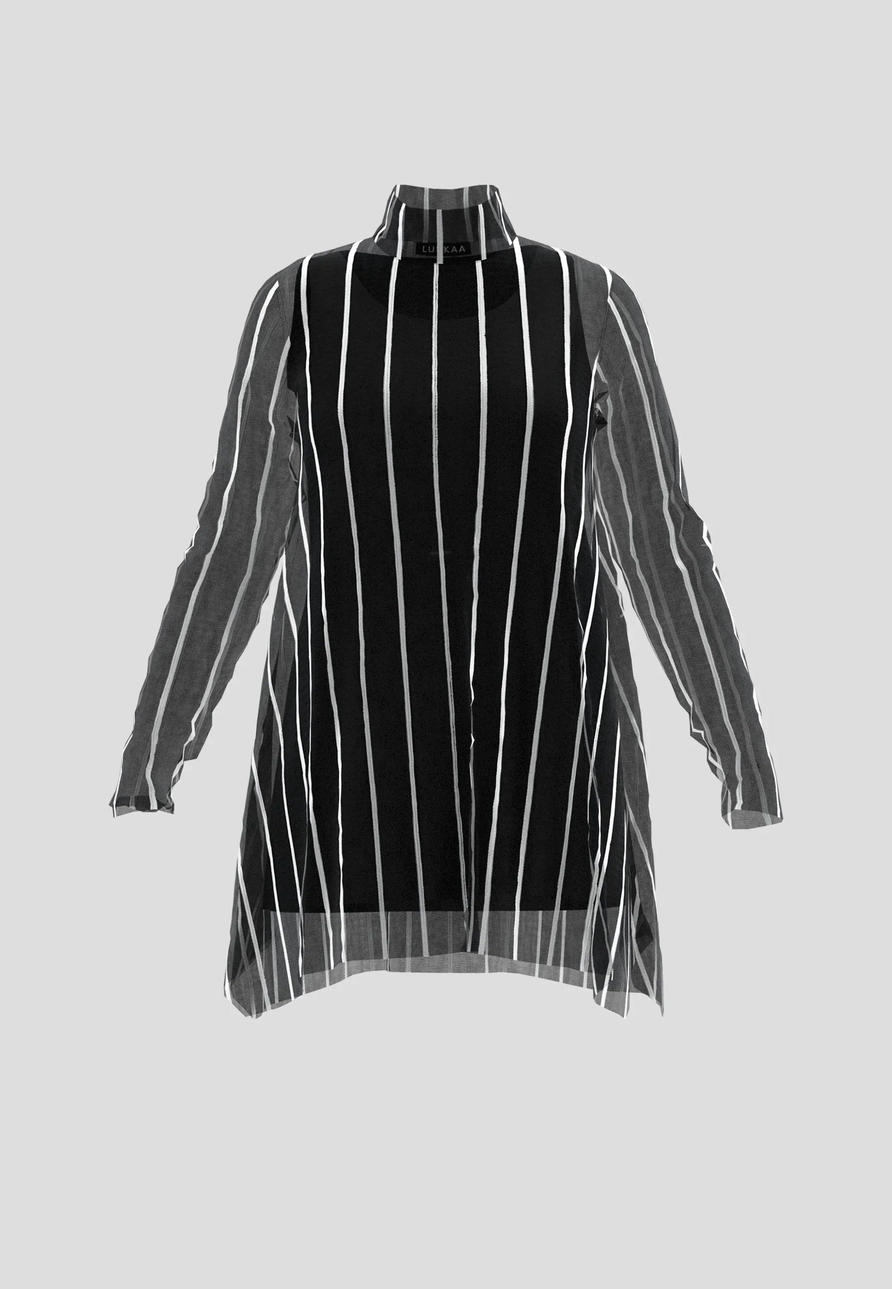 Luukaa Noelle Striped Mesh Layered Blouse in Black & Ecru