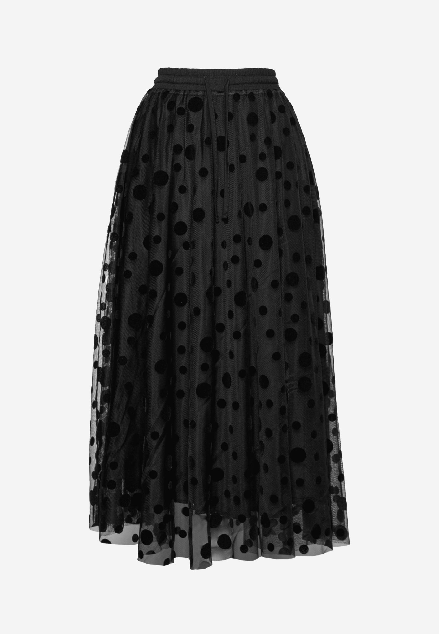 LUUKAA's Vitality Mesh Polka Dot Skirt in Black