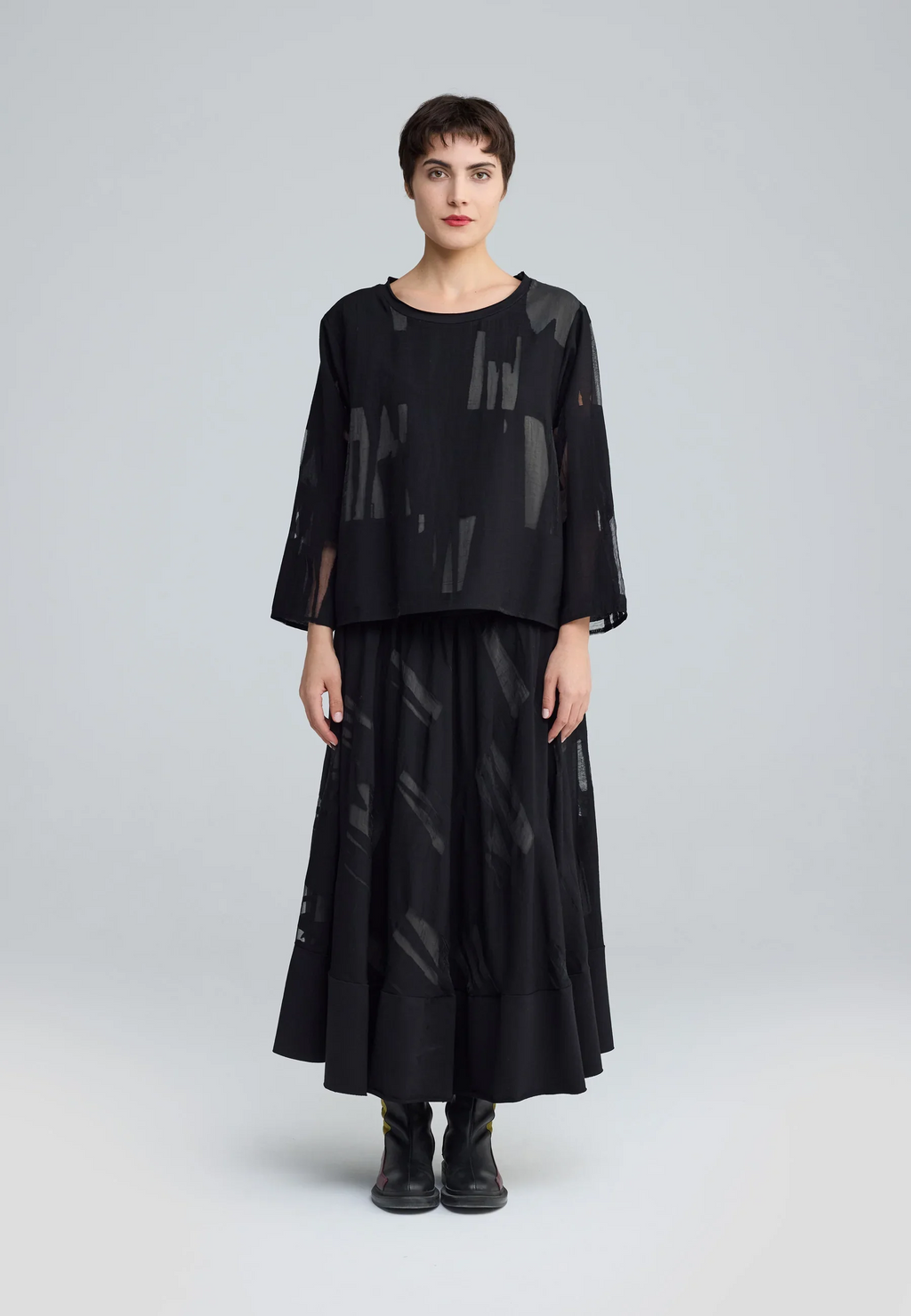 Luukaa's Cascade Selindra Sheer Jacquard Blouse in Black & Khaki