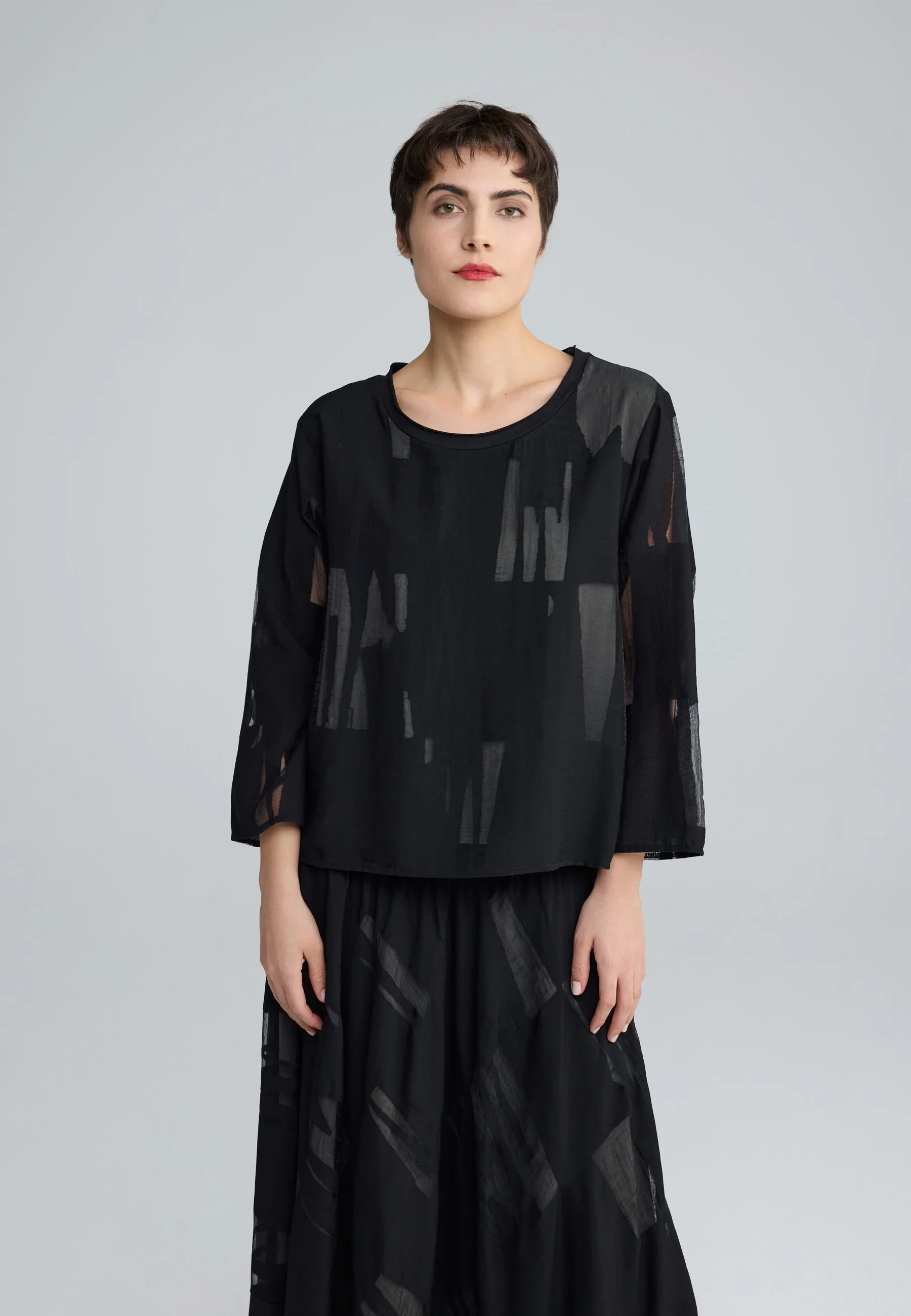 Luukaa's Cascade Selindra Sheer Jacquard Blouse in Black & Khaki