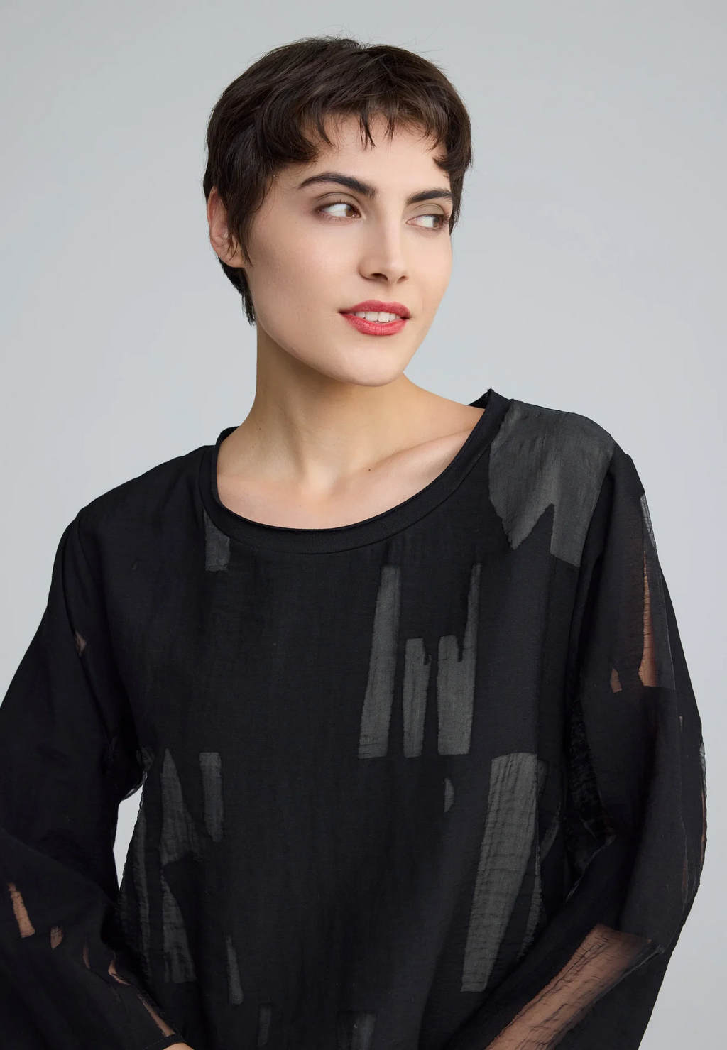 Luukaa's Cascade Selindra Sheer Jacquard Blouse in Black & Khaki