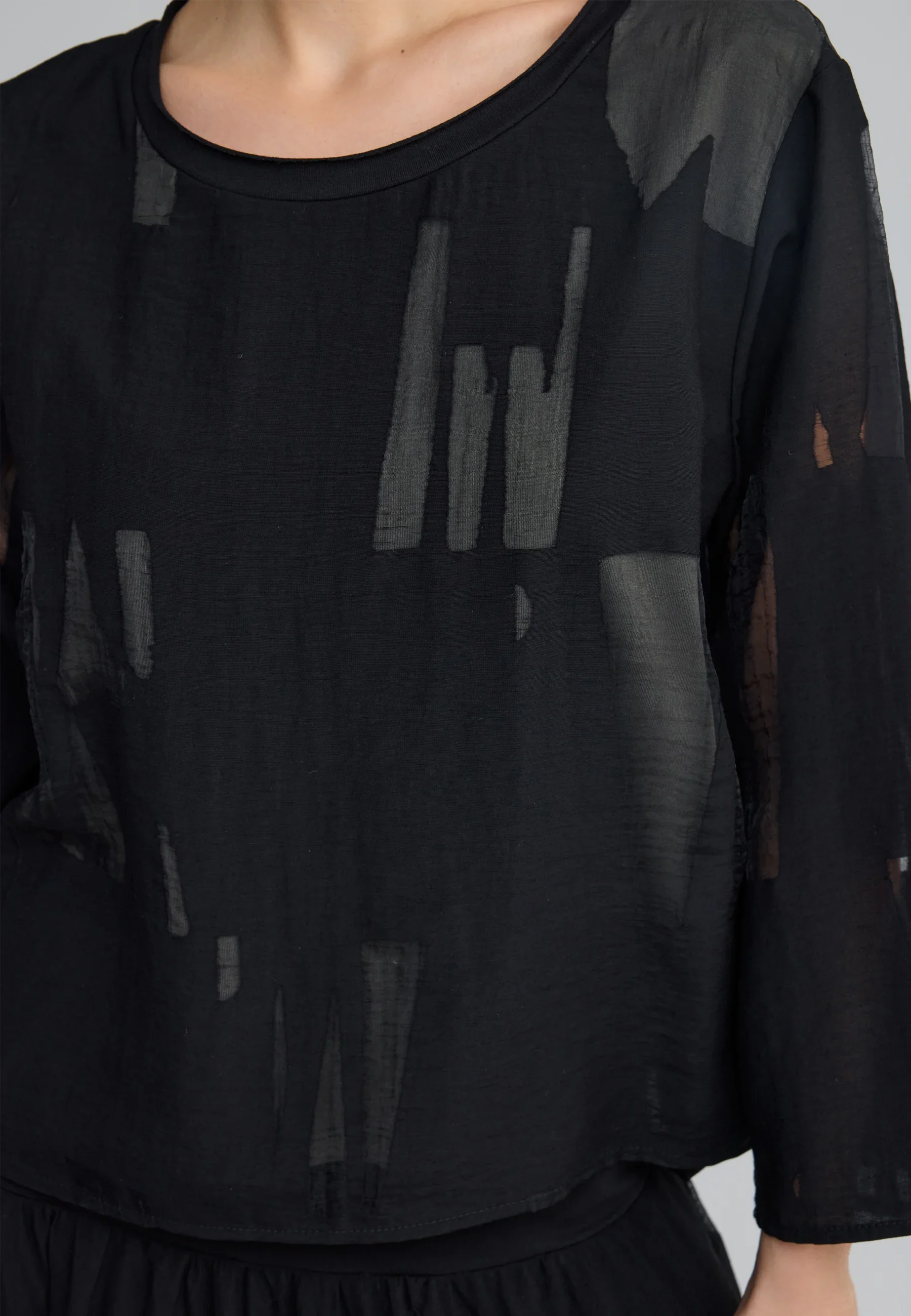 Luukaa's Cascade Selindra Sheer Jacquard Blouse in Black & Khaki