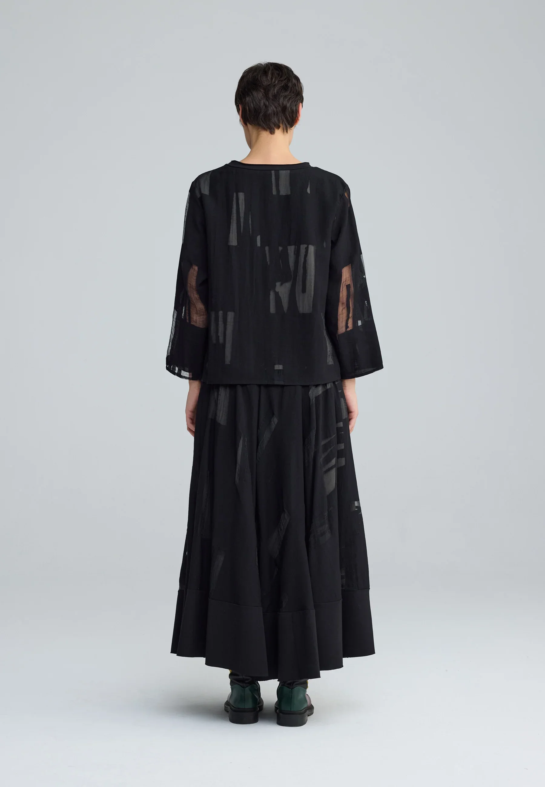 Luukaa's Cascade Selindra Sheer Jacquard Blouse in Black & Khaki