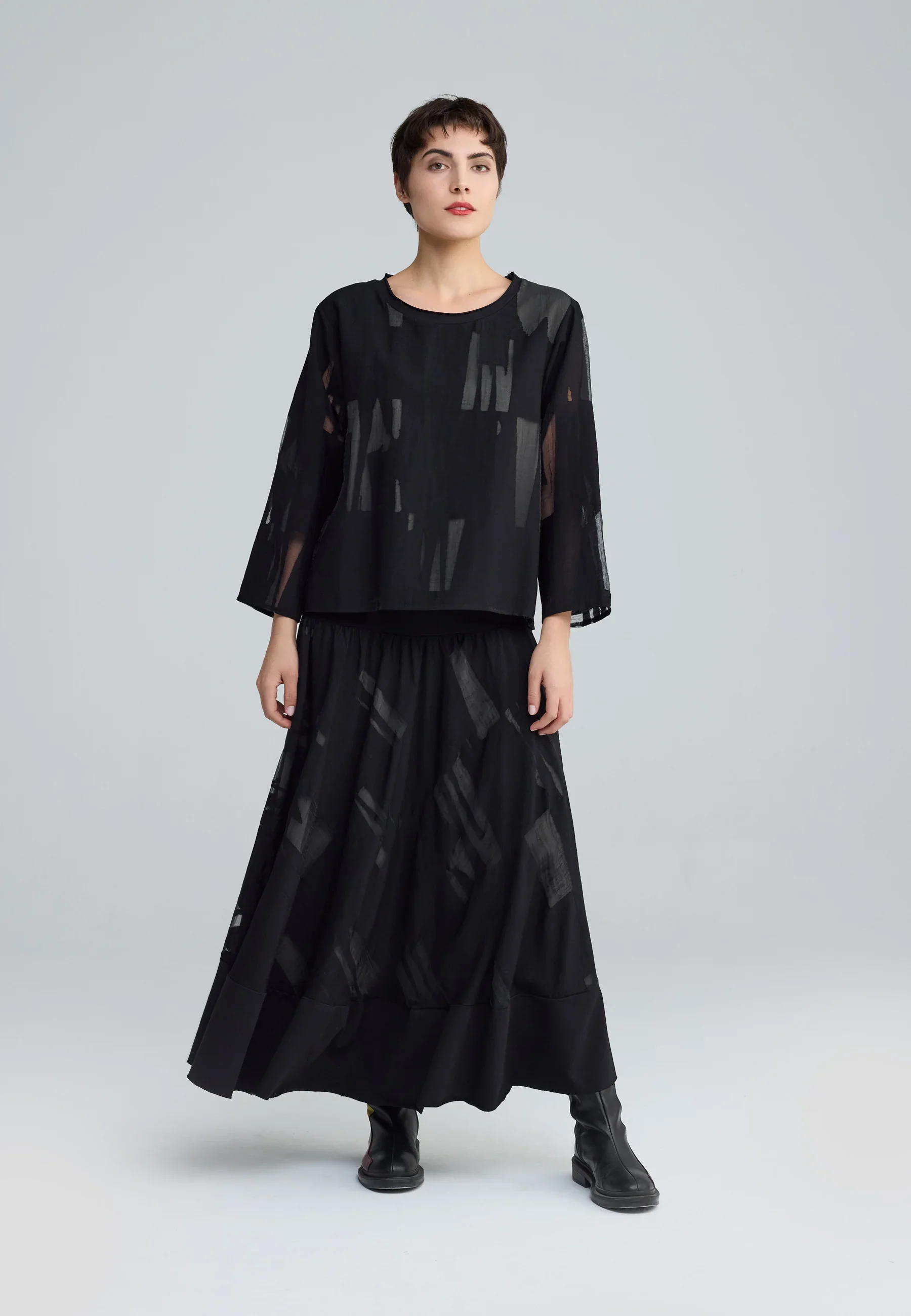 Cascade Calinda Jacquard Maxi Skirt in Black and Khaki