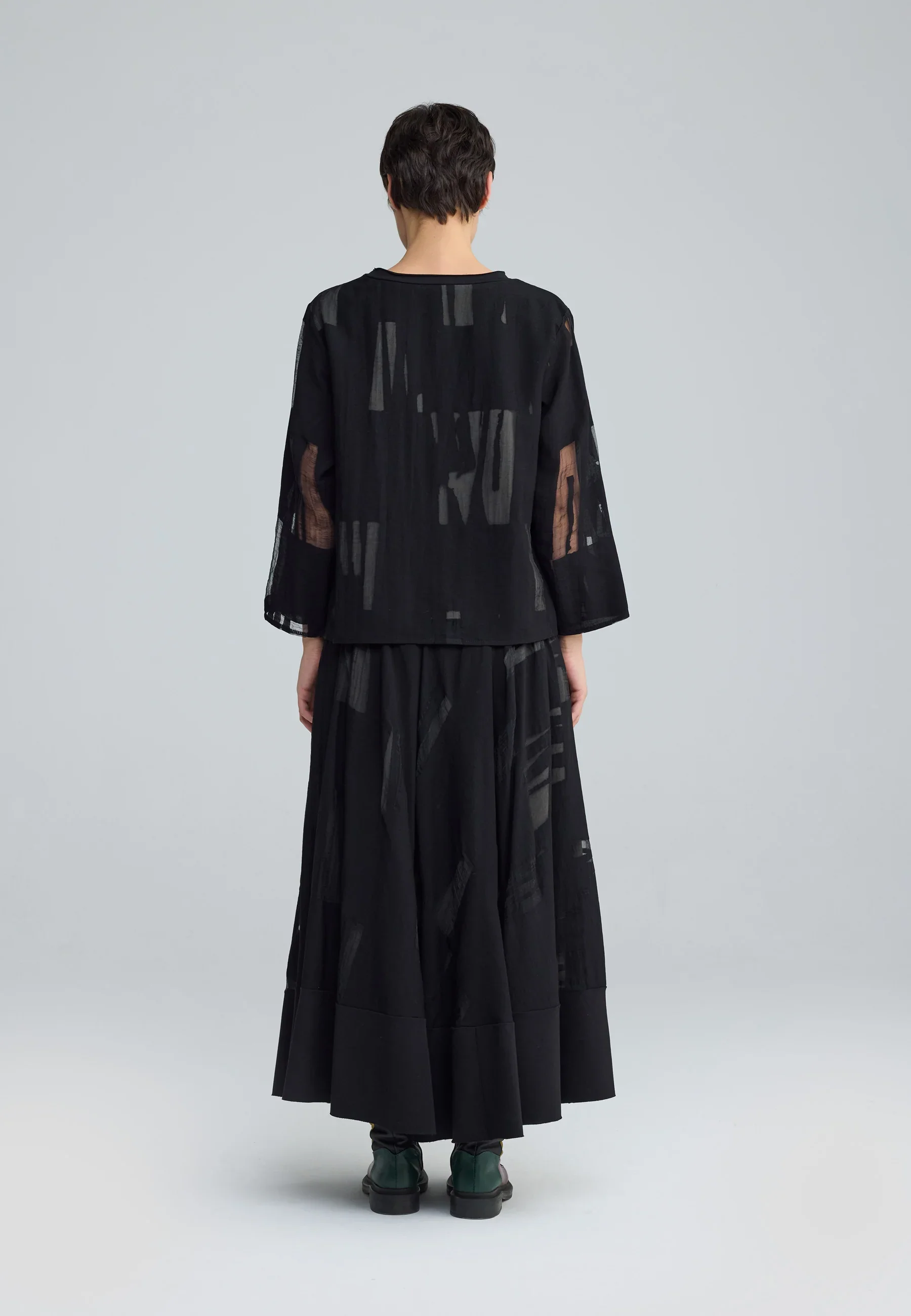 Cascade Calinda Jacquard Maxi Skirt in Black and Khaki