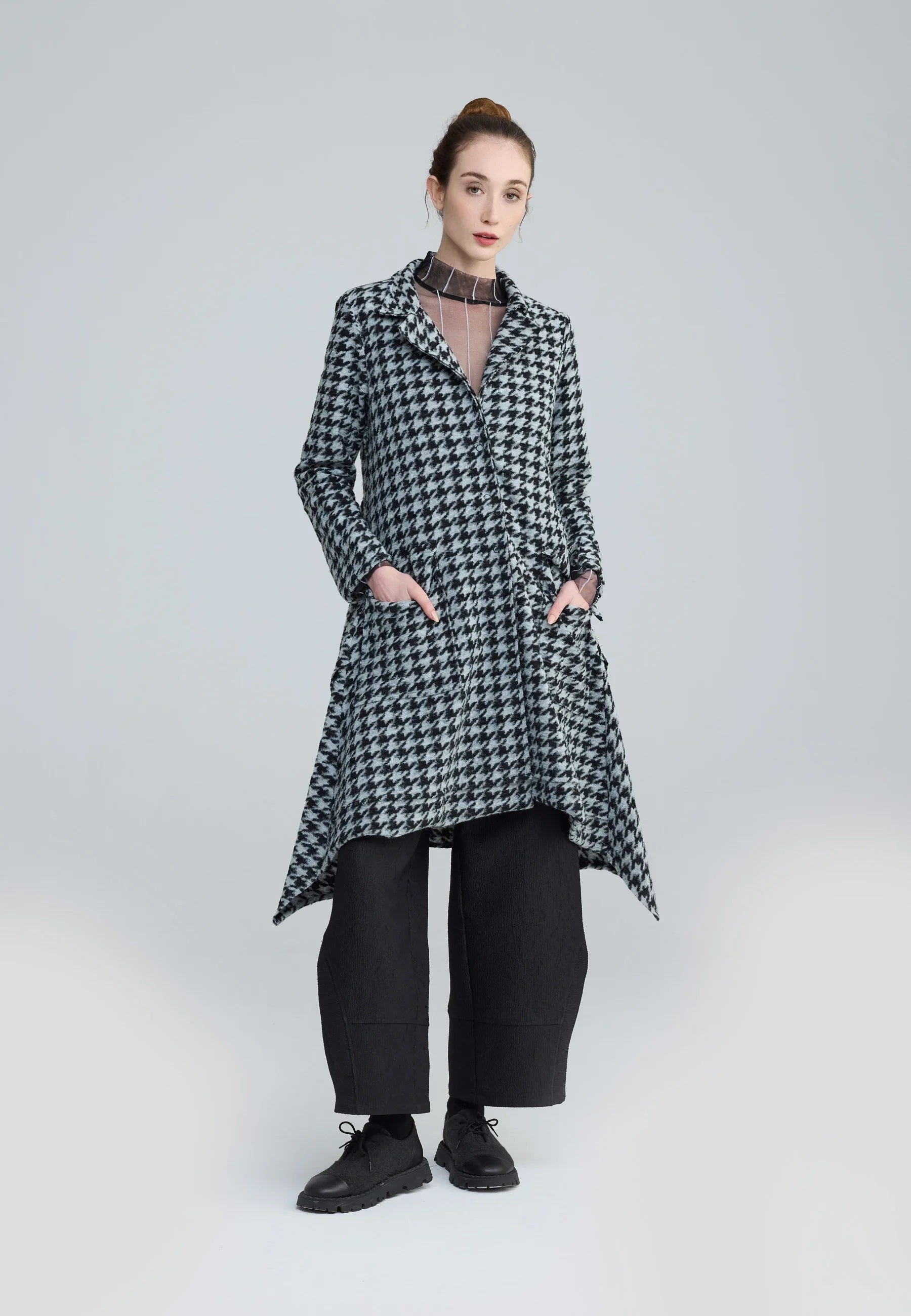 Zaria Houndstooth Long Jacket