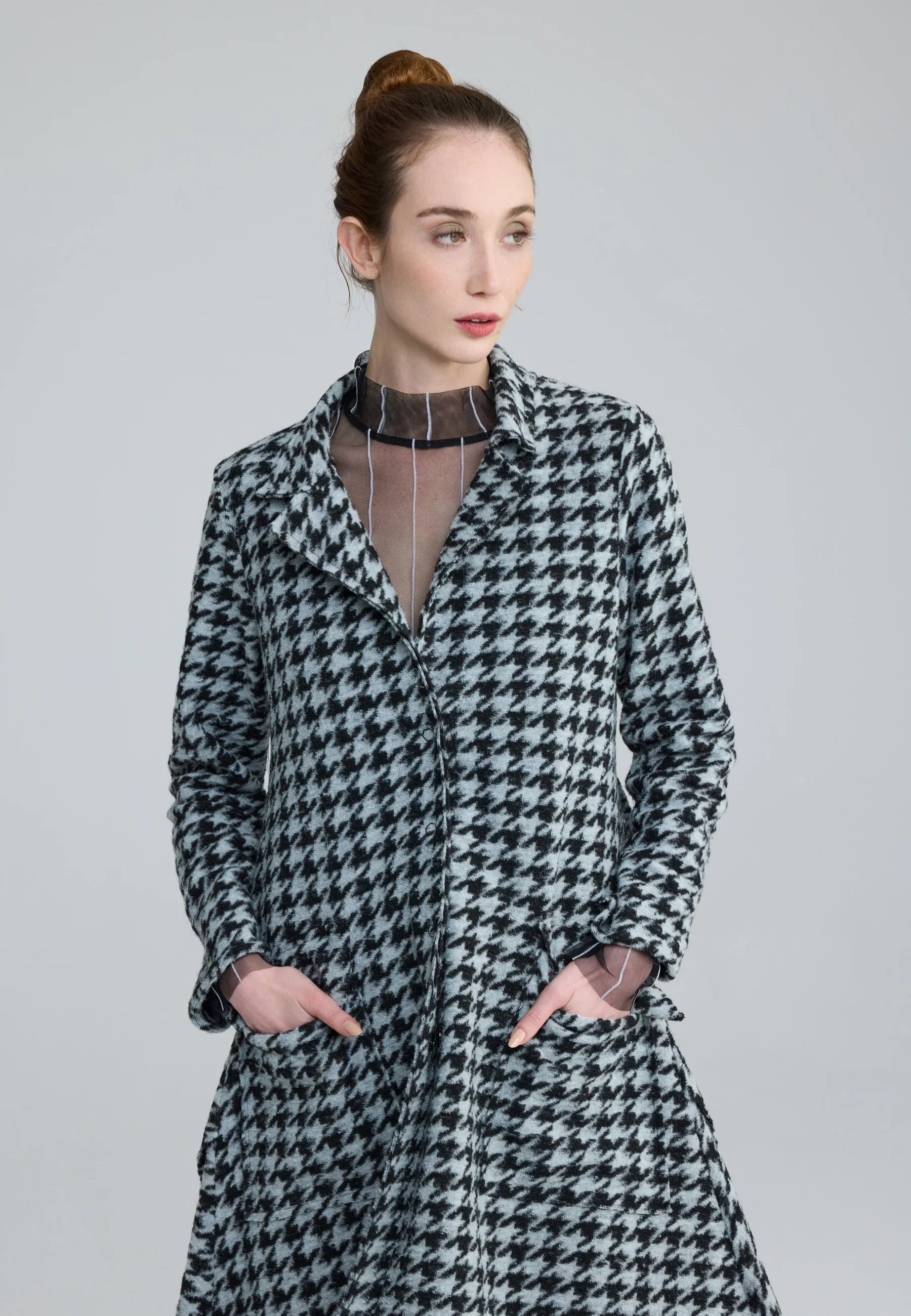Zaria Houndstooth Long Jacket