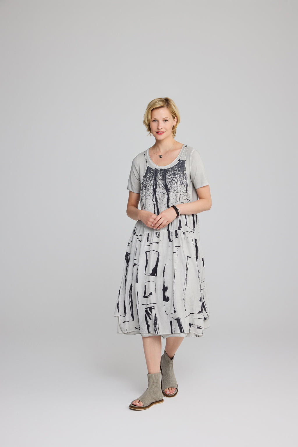 Luukaa Alba Layered Twinset Dress in Dusty Grey