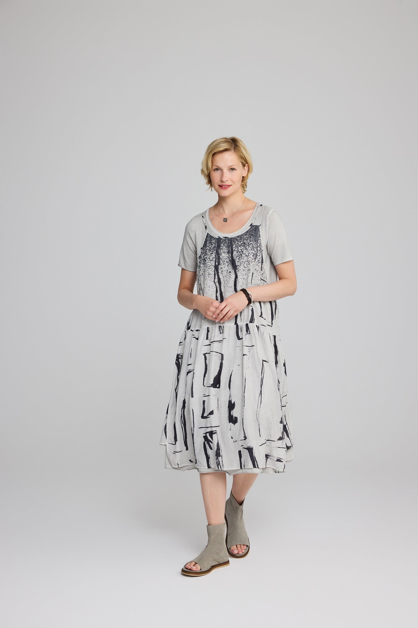 Luukaa Alba Layered Twinset Dress in Dusty Grey