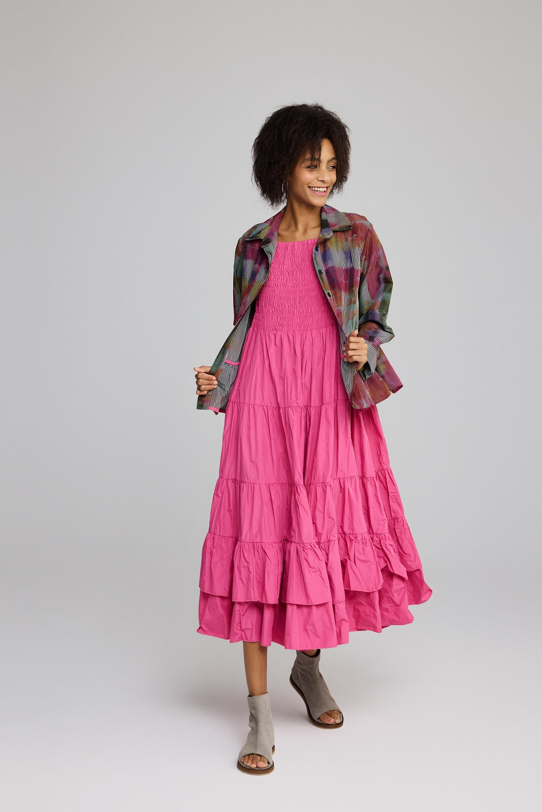 LUUKAA's Glow Smocked Top Dress in Pink