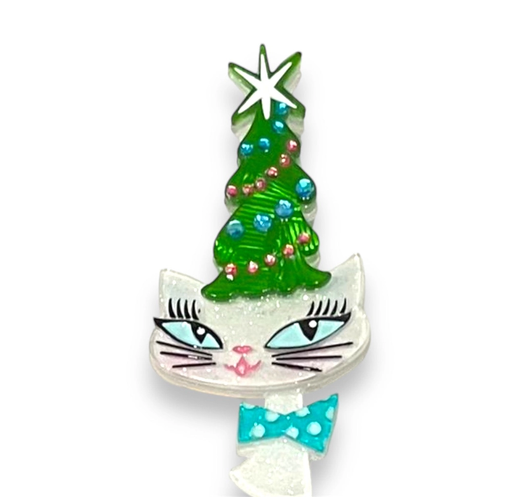 Kitty Christmas Hat Brooch