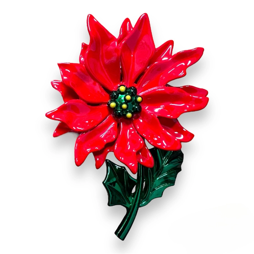 Enamel Poinsettia Brooch