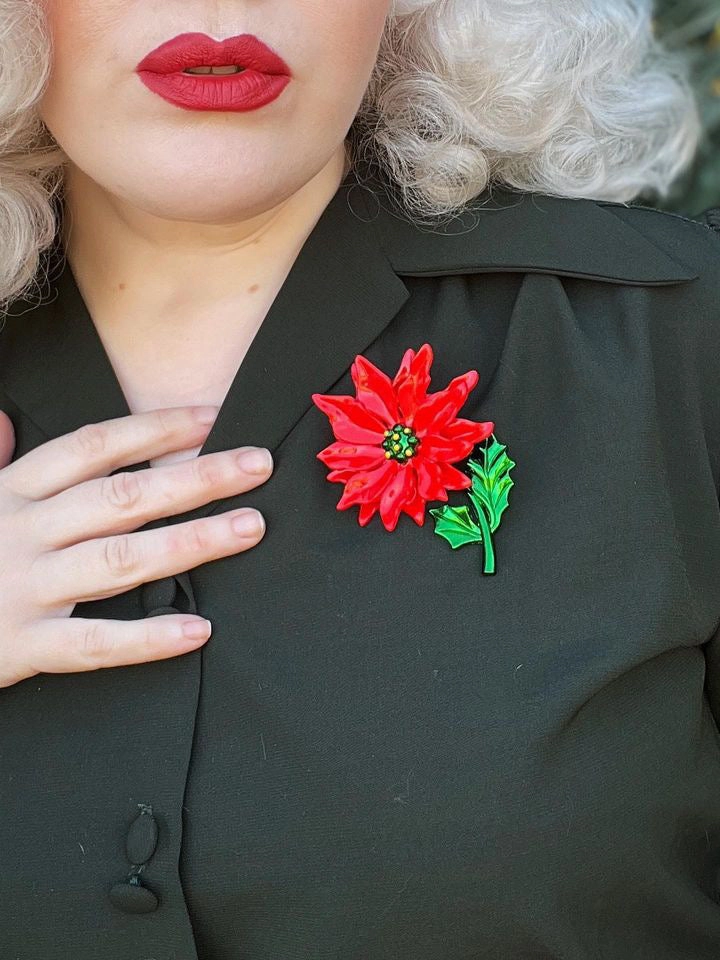 Enamel Poinsettia Brooch