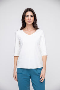 Liv by Habitat Essential Layers Solid Tee. V-neckline, cropped sleeves, relaxed fit, front seam stitching.