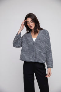 Liv by Habitat's Textured Dots Boyfriend Cardigan in Charcoal