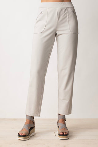 Liv by Habitat French Terry Slim Ankle Pant in Sand. Side patch pockets with zippers.