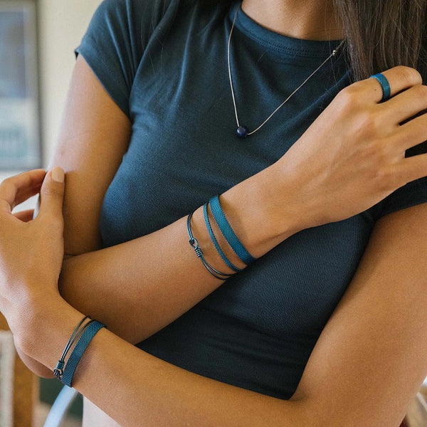 &Livy's Bold Mesh Cuff Bracelet Sapphire