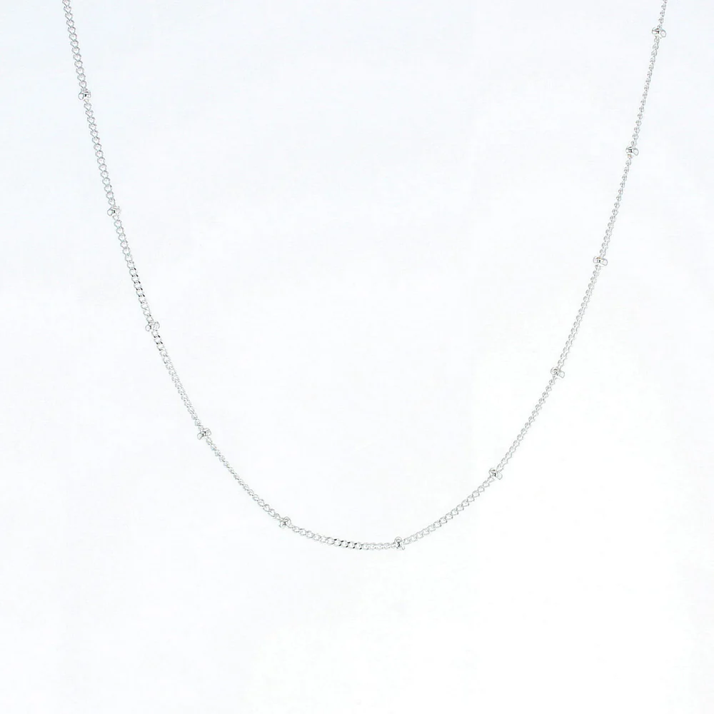 Silver Beaded Curb Chain / 18"