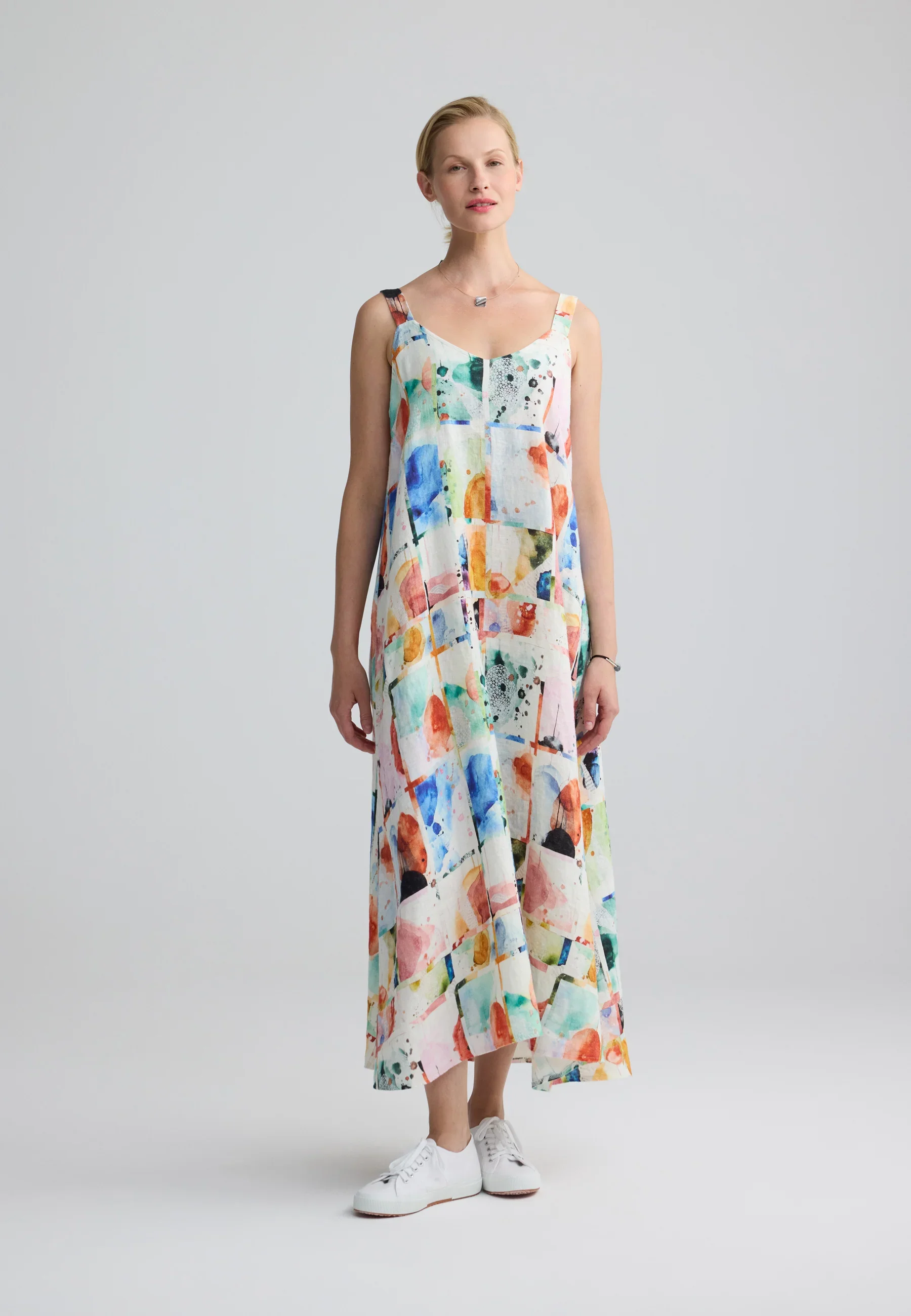 Avelyn Painterly Print Linen Maxi Dress