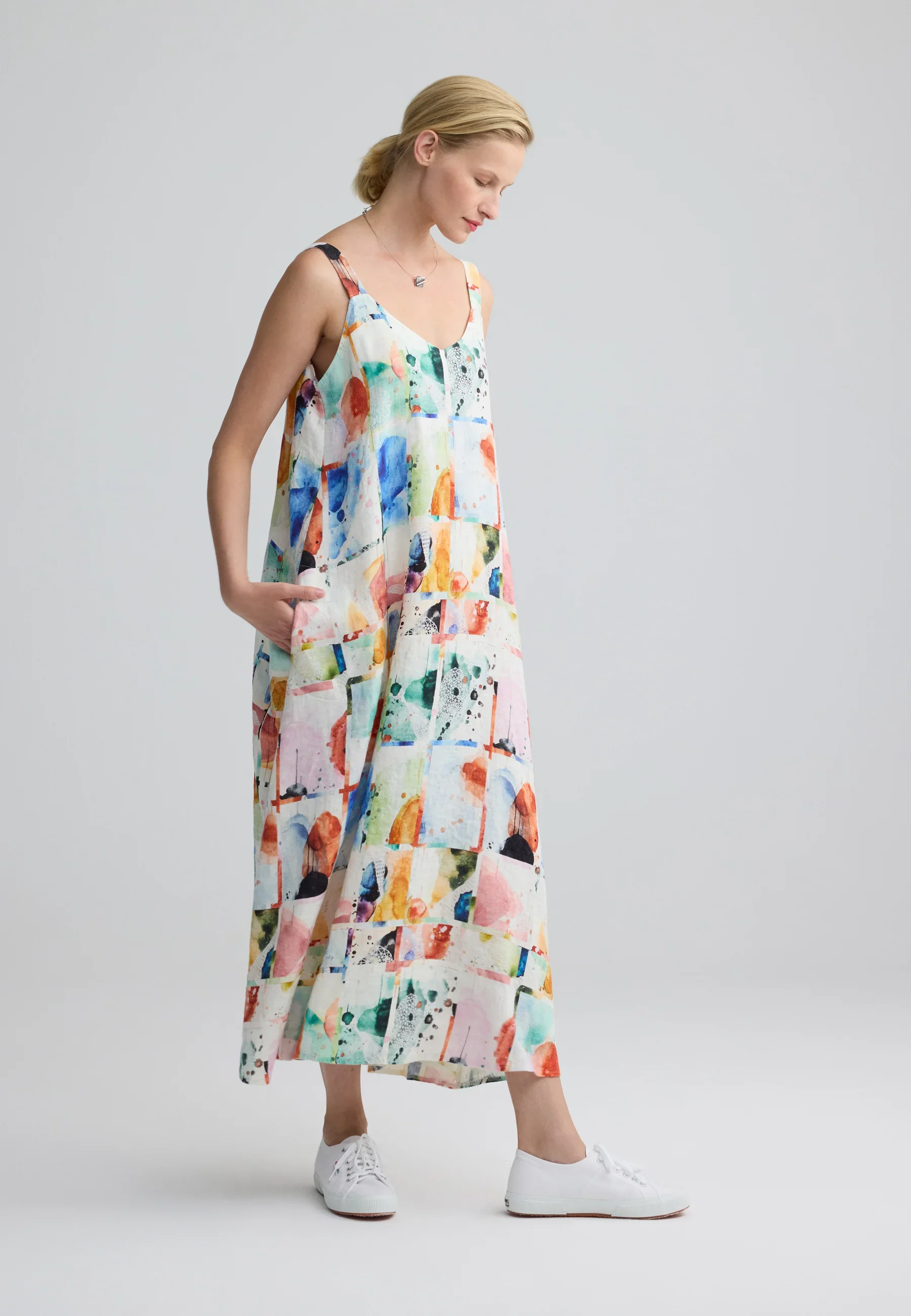 Avelyn Painterly Print Linen Maxi Dress