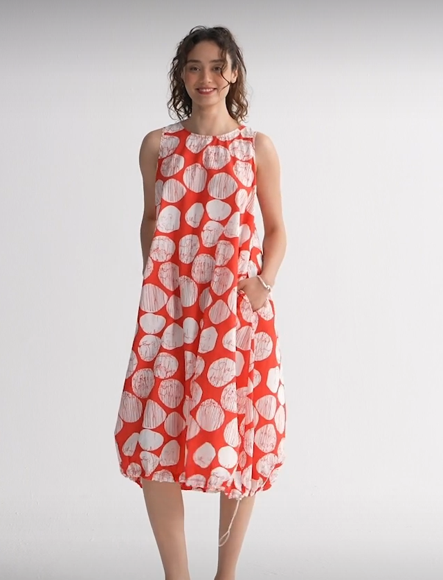 The Juno Mandarin Block Print Dress from Luukaa