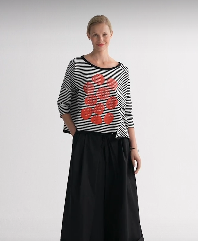 Juno Mandarin Print Striped Tee