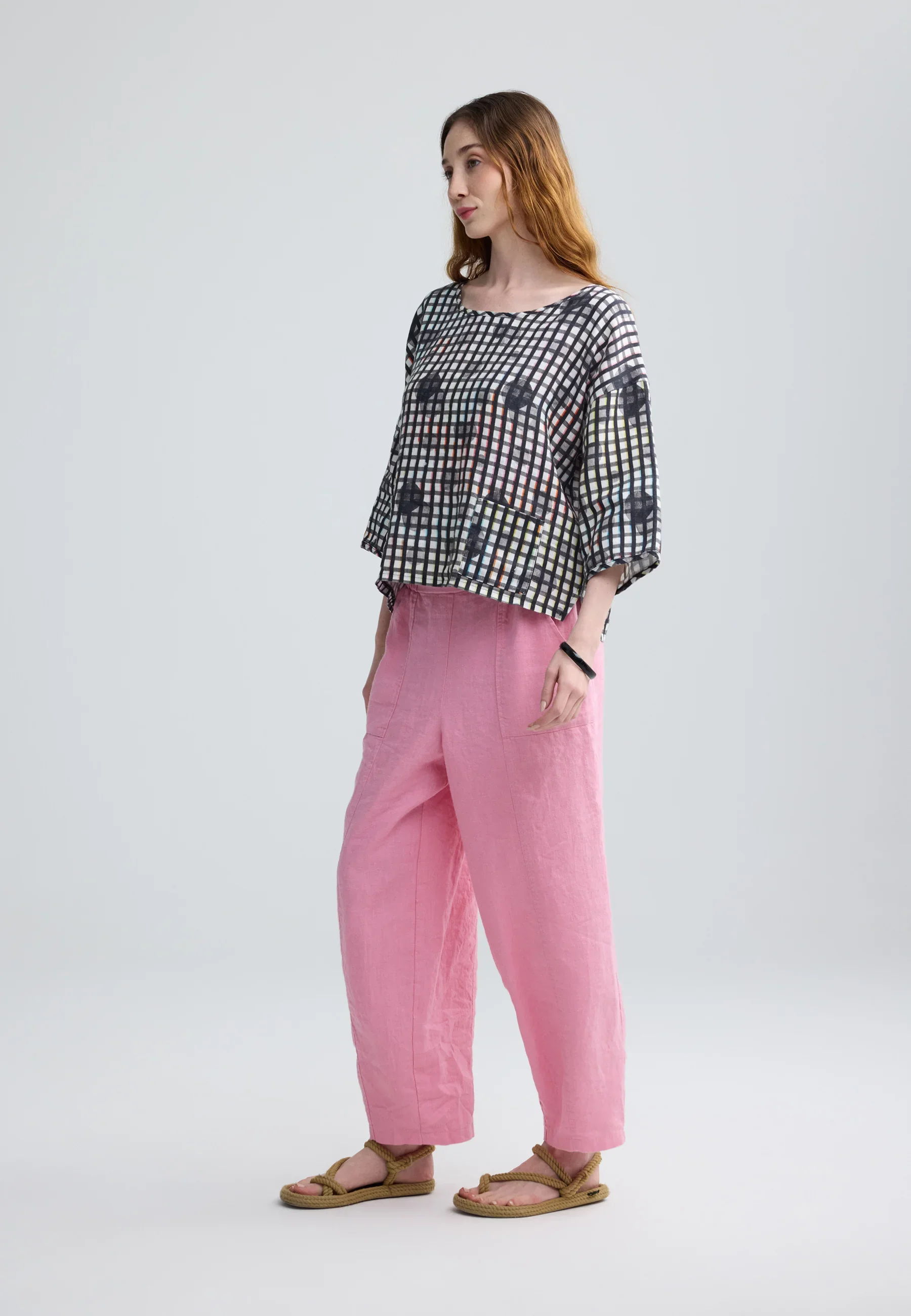 Luukaa Lunelle Neon Print Linen Boxy Blouse in Neon Black