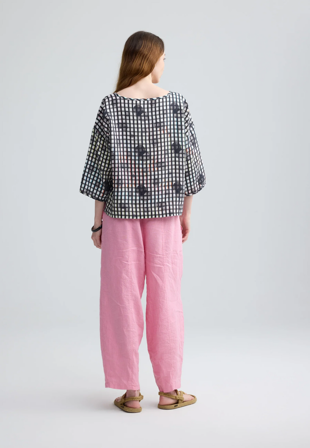Luukaa Lunelle Neon Print Linen Boxy Blouse in Neon Black