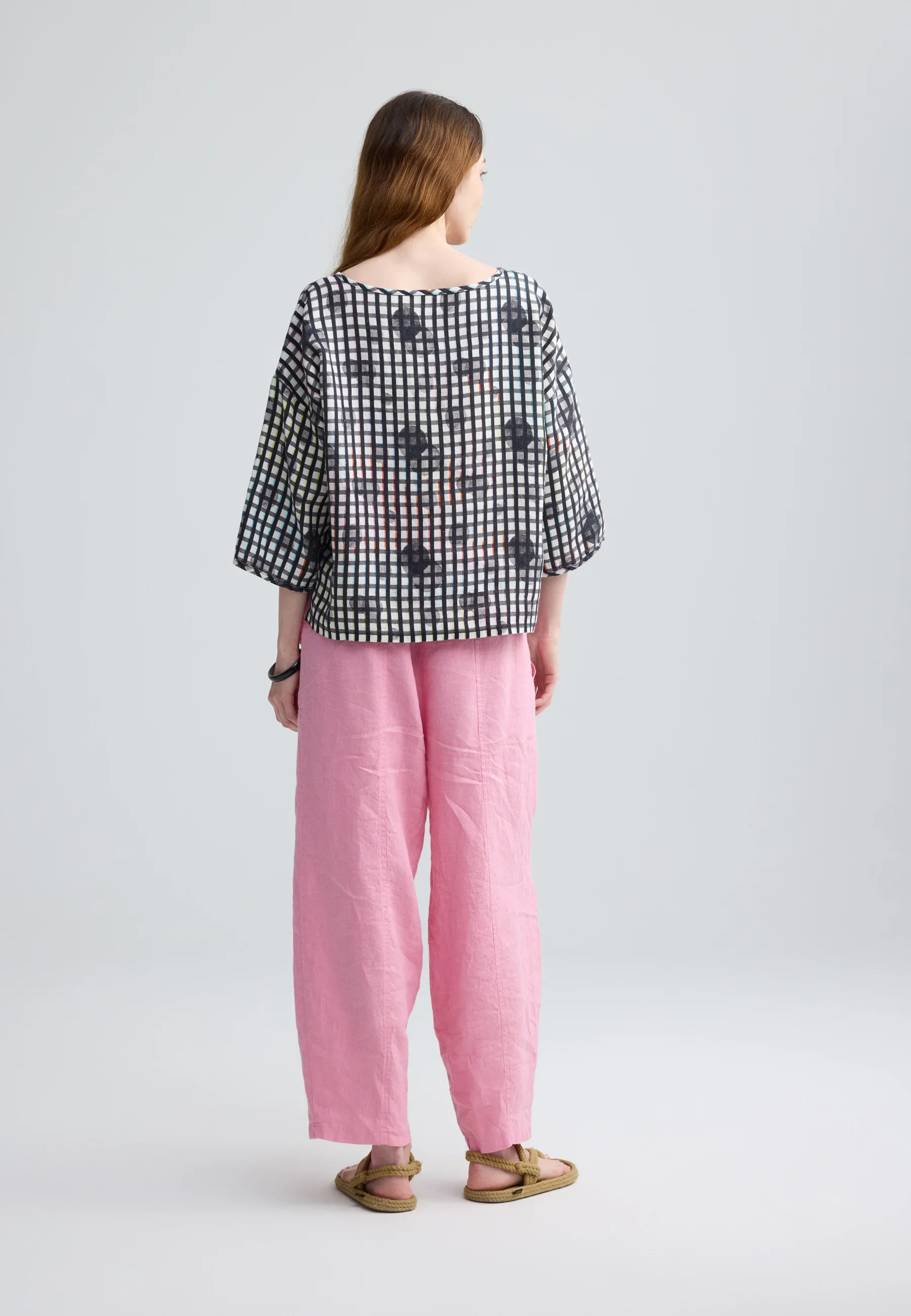 Luukaa Lunelle Neon Print Linen Boxy Blouse in Neon Black