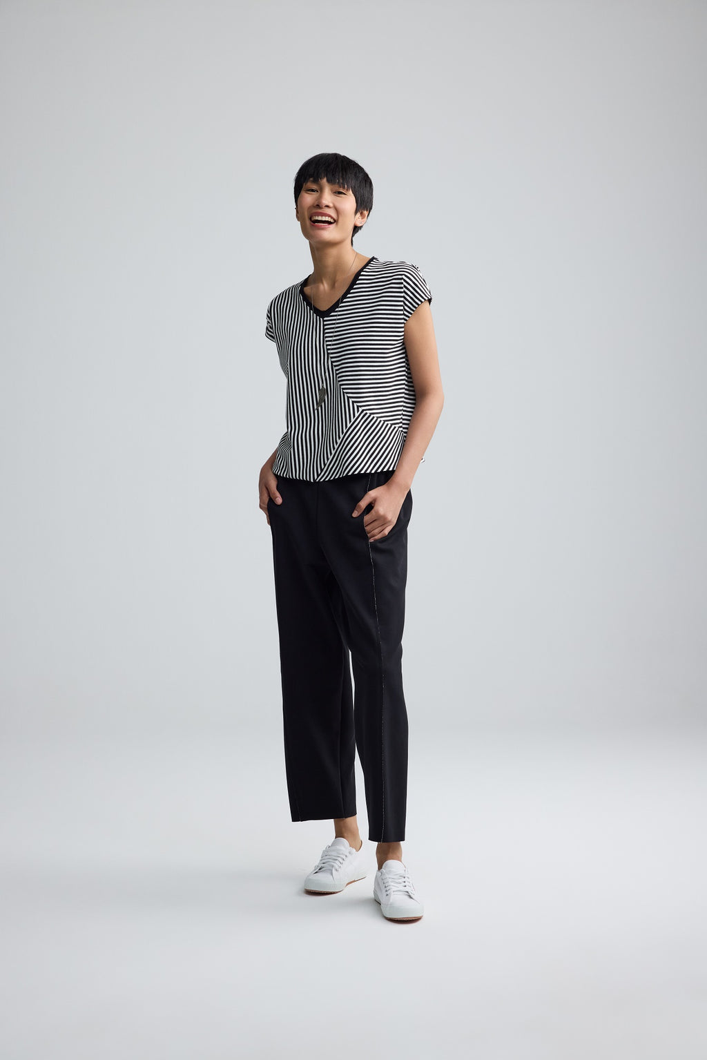 Luukaa Juno Mandarin Stripe Top