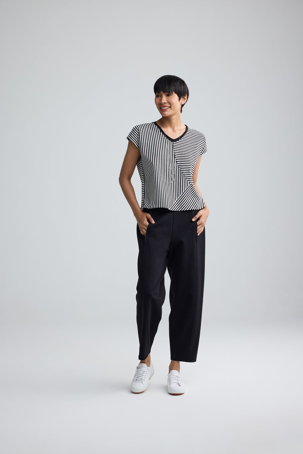 Luukaa Juno Mandarin Stripe Top