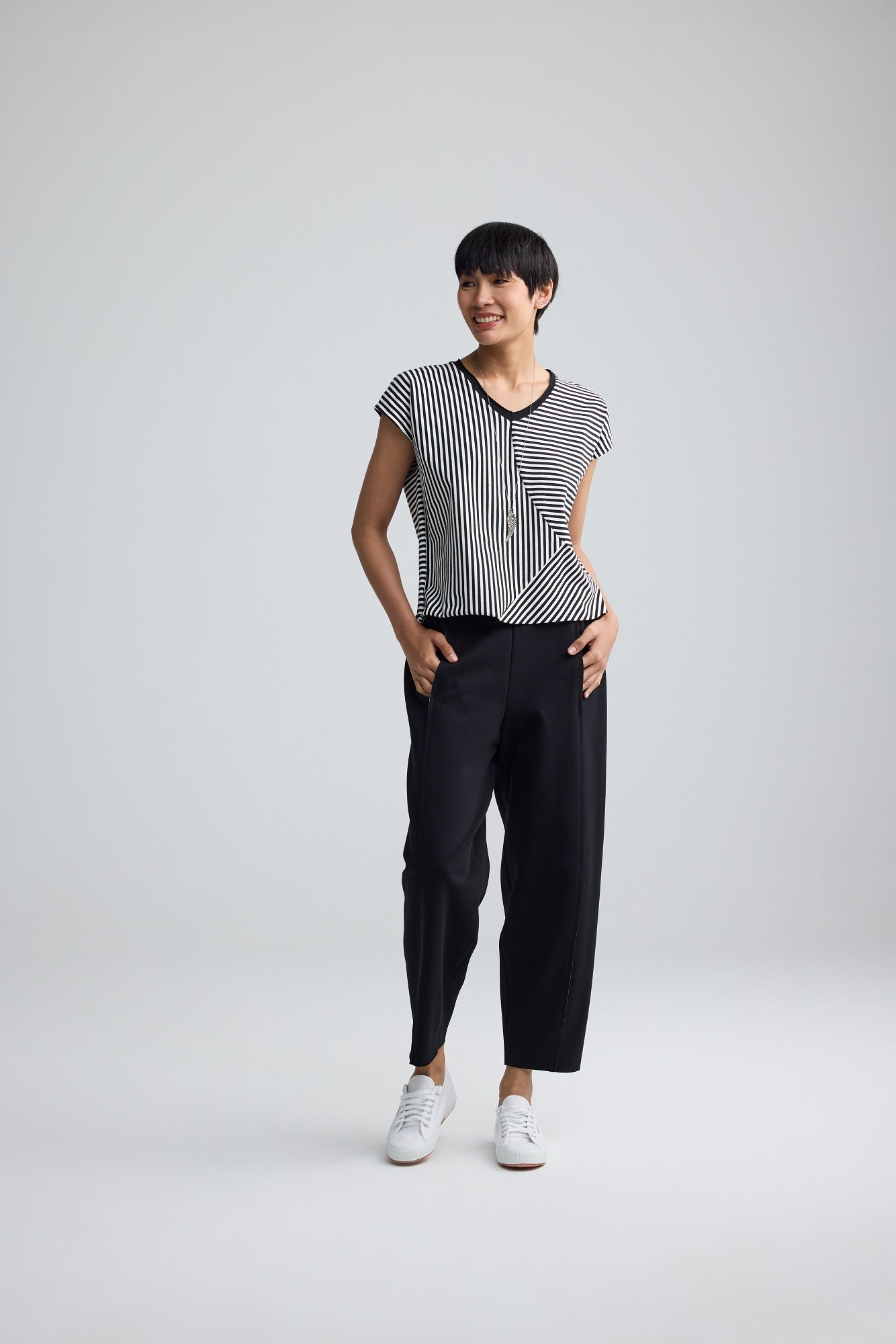 Luukaa Juno Mandarin Stripe Top