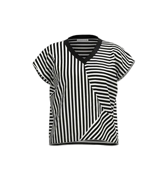 Luukaa Juno Mandarin Stripe Top