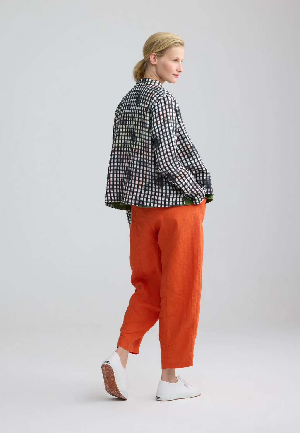 Mireya Linen Stand Collar Shirt from Luukaa in Neon Black