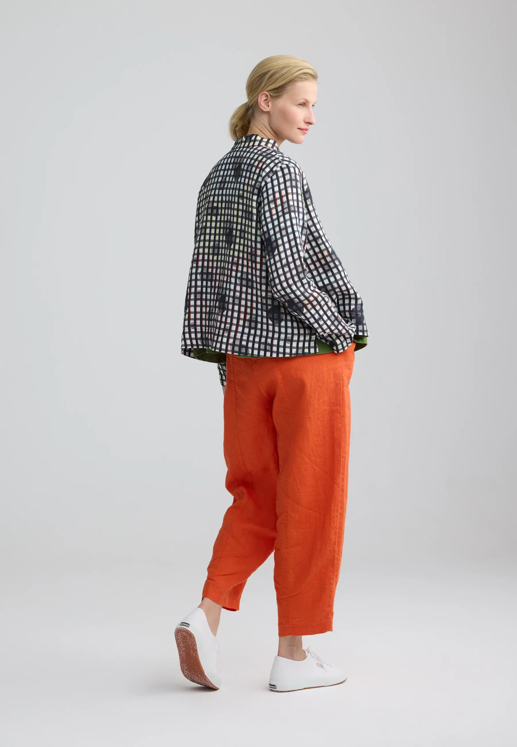 Mireya Linen Stand Collar Shirt from Luukaa in Neon Black